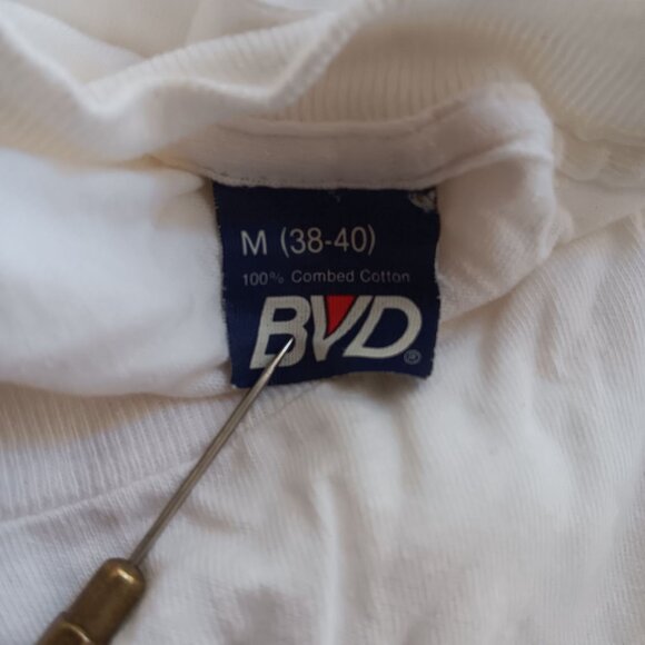 Medium Vintage T-shirt Single Stitch B.V.D. Mens White Crew Neck 100% Cotton 80s - Picture 4 of 4